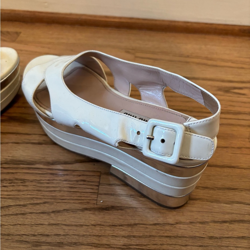 Miu Miu Platform White Patent Leather Sandals very rare!